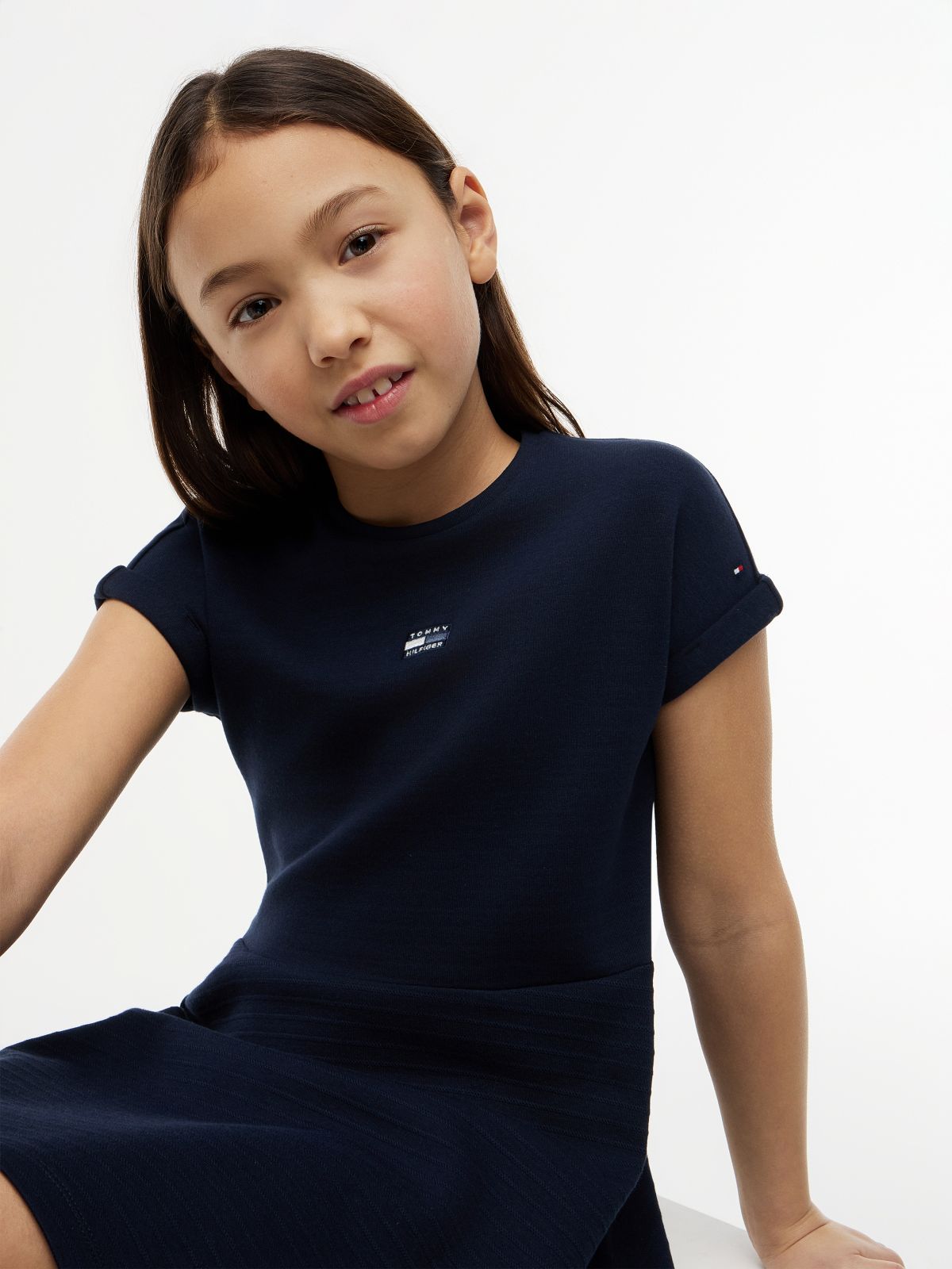 Tonal Flag Logo Skater Dress — Blue