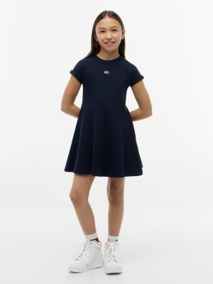 blue tonal flag logo skater dress for girls tommy hilfiger