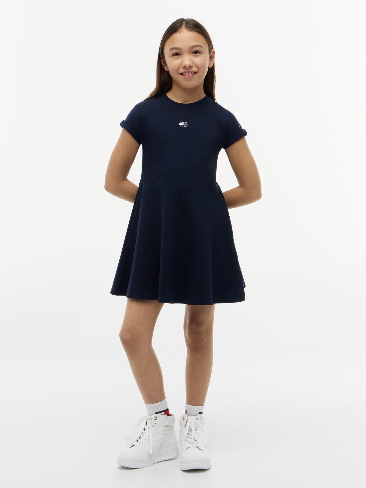 Tonal Flag Logo Skater Dress — Blue
