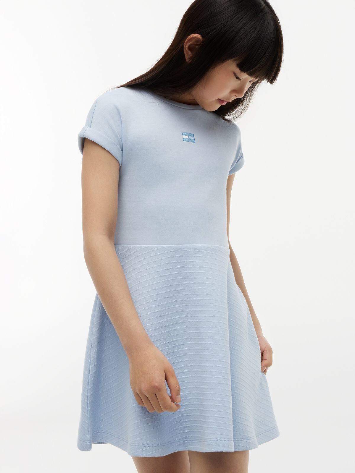 Tonal Flag Logo Skater Dress — Blue