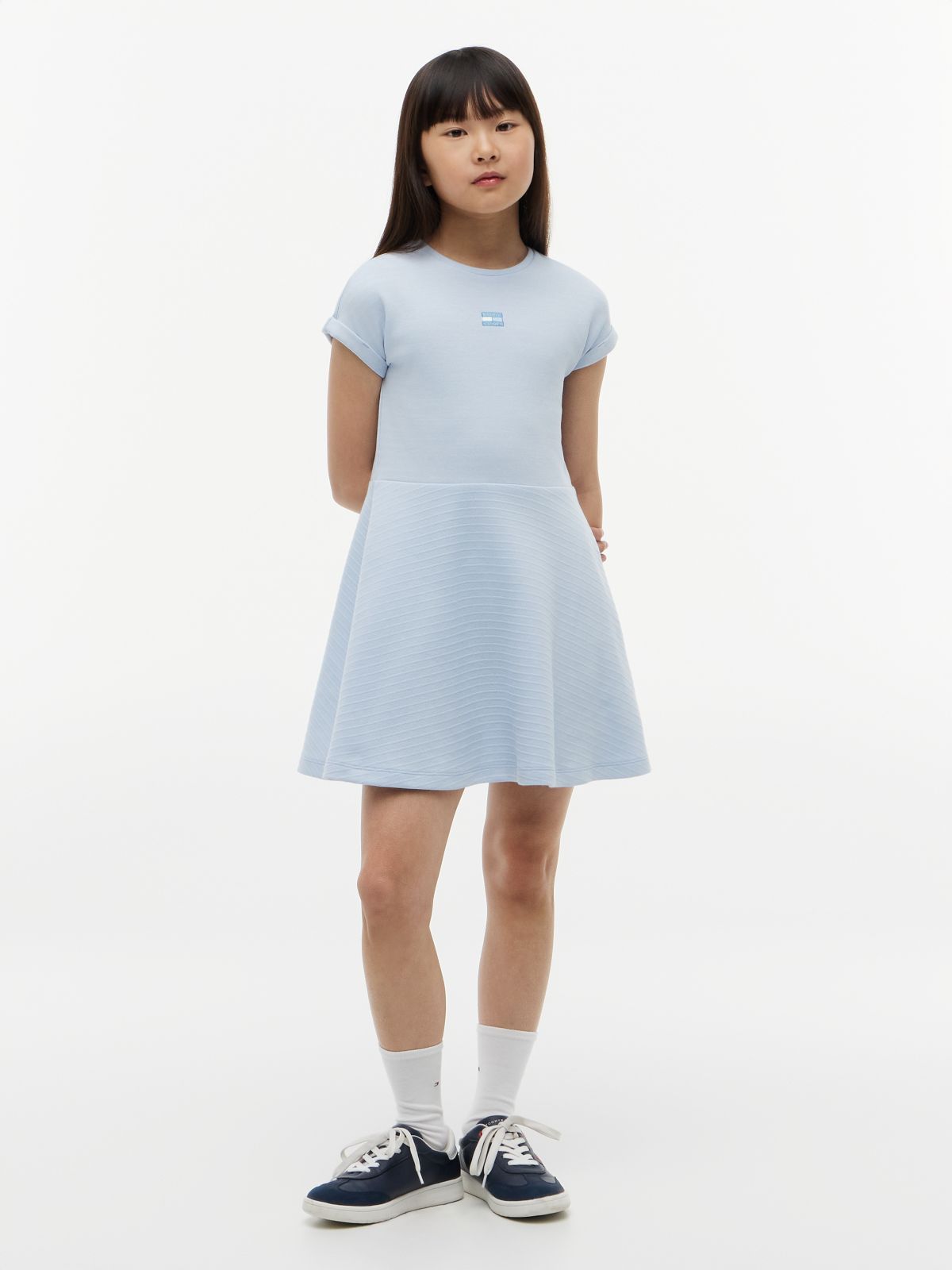 Tonal Flag Logo Skater Dress — Blue