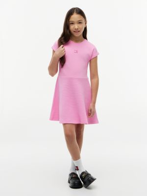 pink tonal flag logo skater dress for girls tommy hilfiger