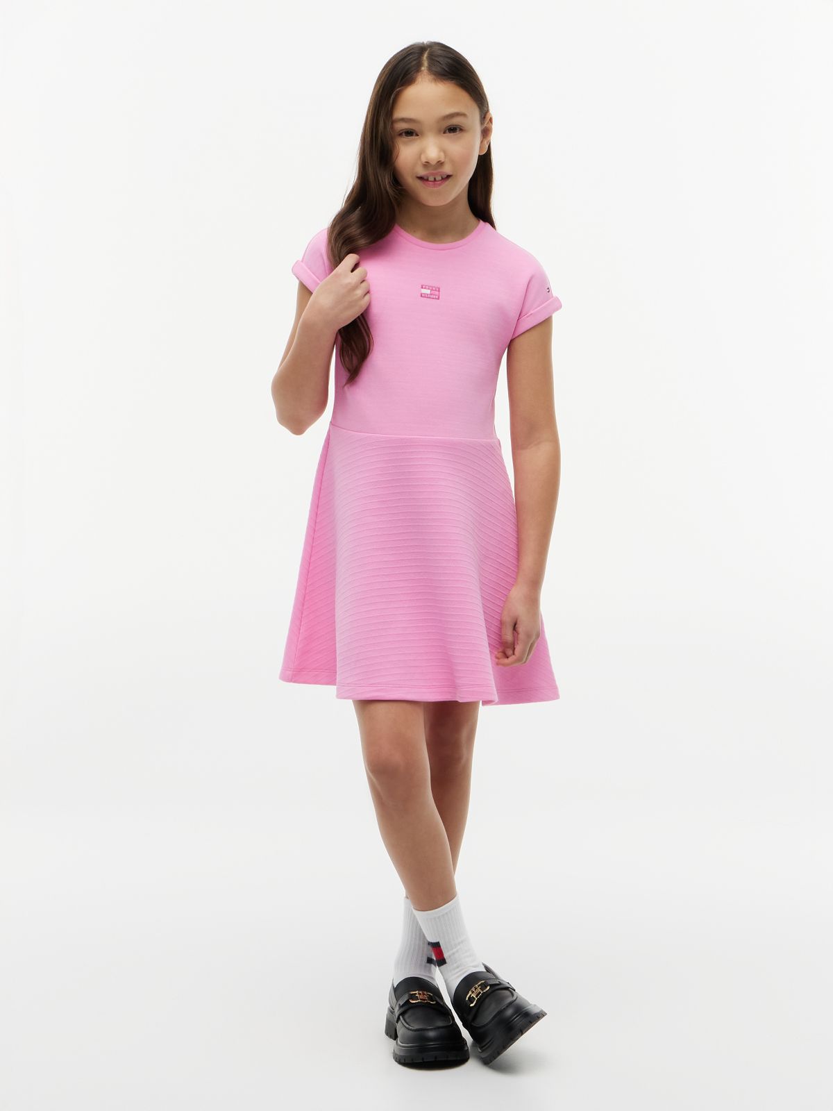 Tonal Flag Logo Skater Dress — Pink