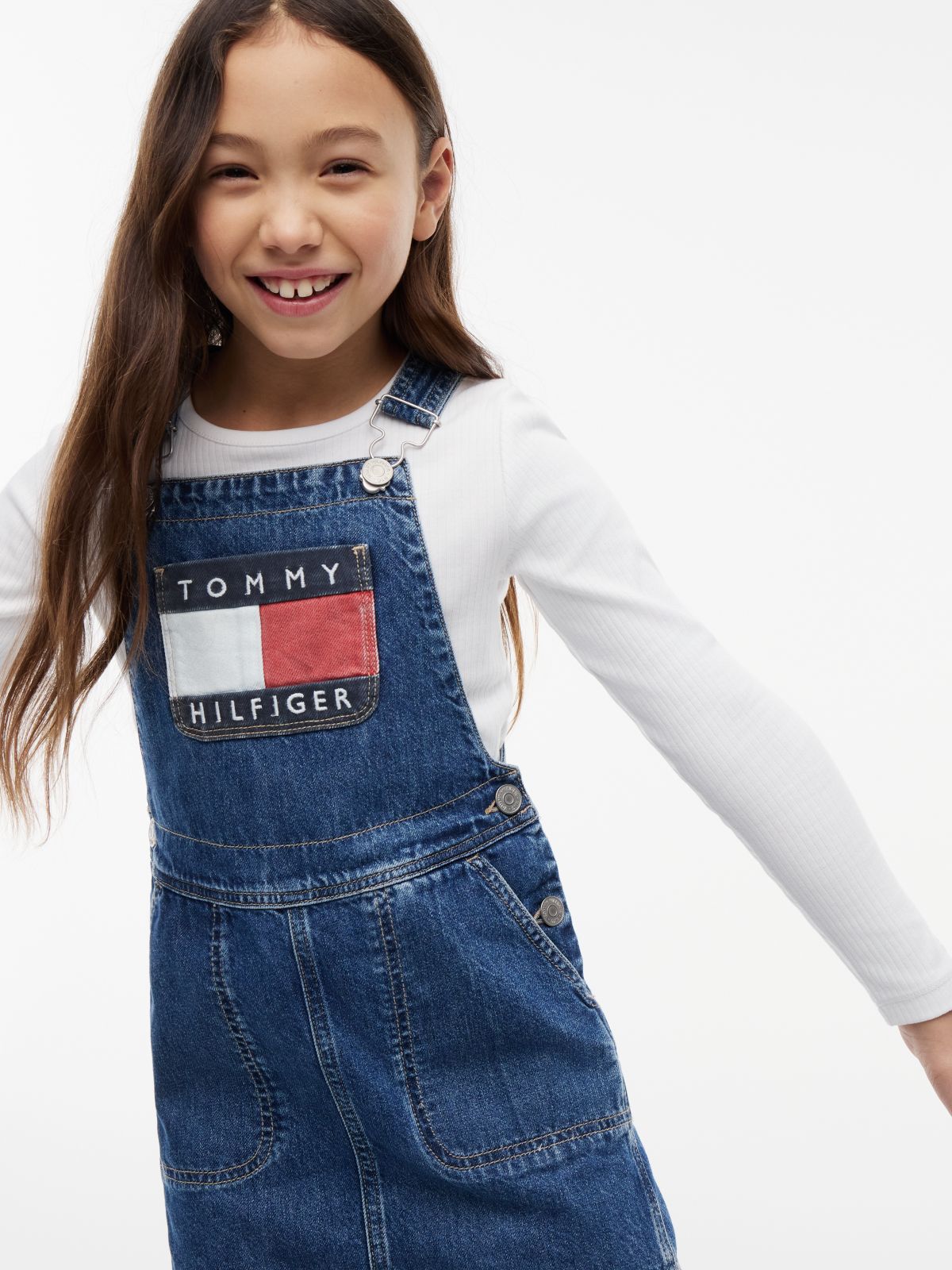 Heritage Logo Pocket Denim Dungaree Dress — Blue