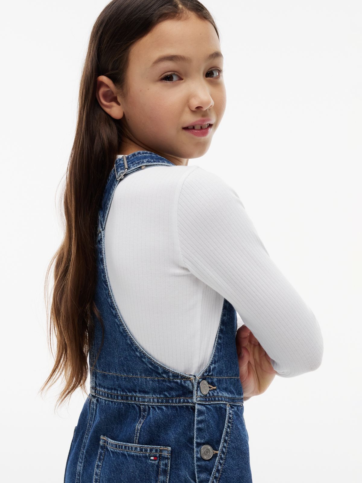 Heritage Logo Pocket Denim Dungaree Dress — Blue