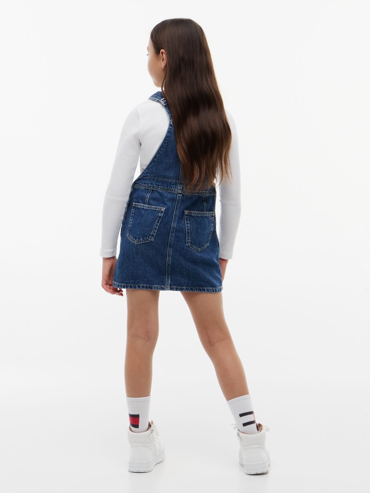 Heritage Logo Pocket Denim Dungaree Dress — Blue