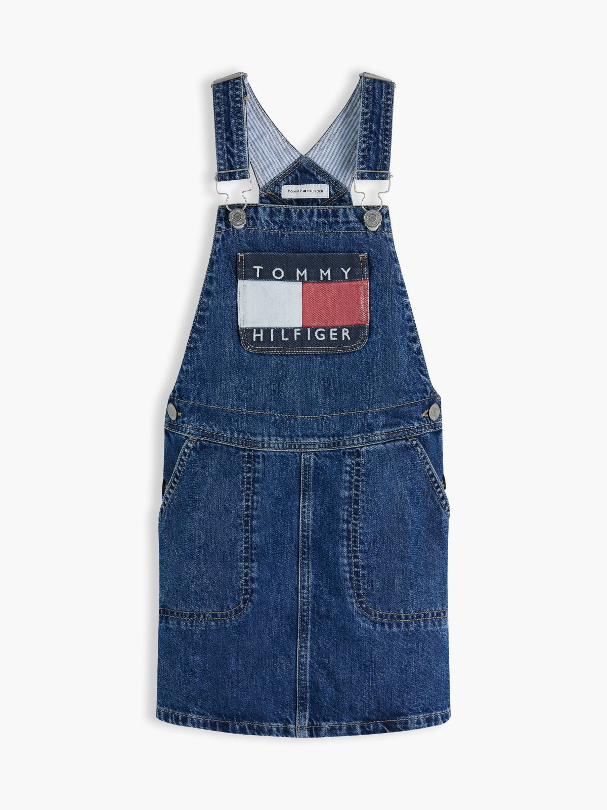 Heritage Logo Pocket Denim Dungaree Dress — Blue