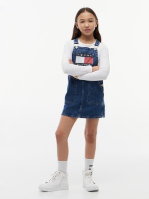 blue heritage logo pocket denim dungaree dress for girls tommy hilfiger