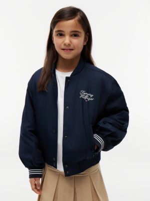 blue essential rope logo relaxed bomber jacket for girls tommy hilfiger