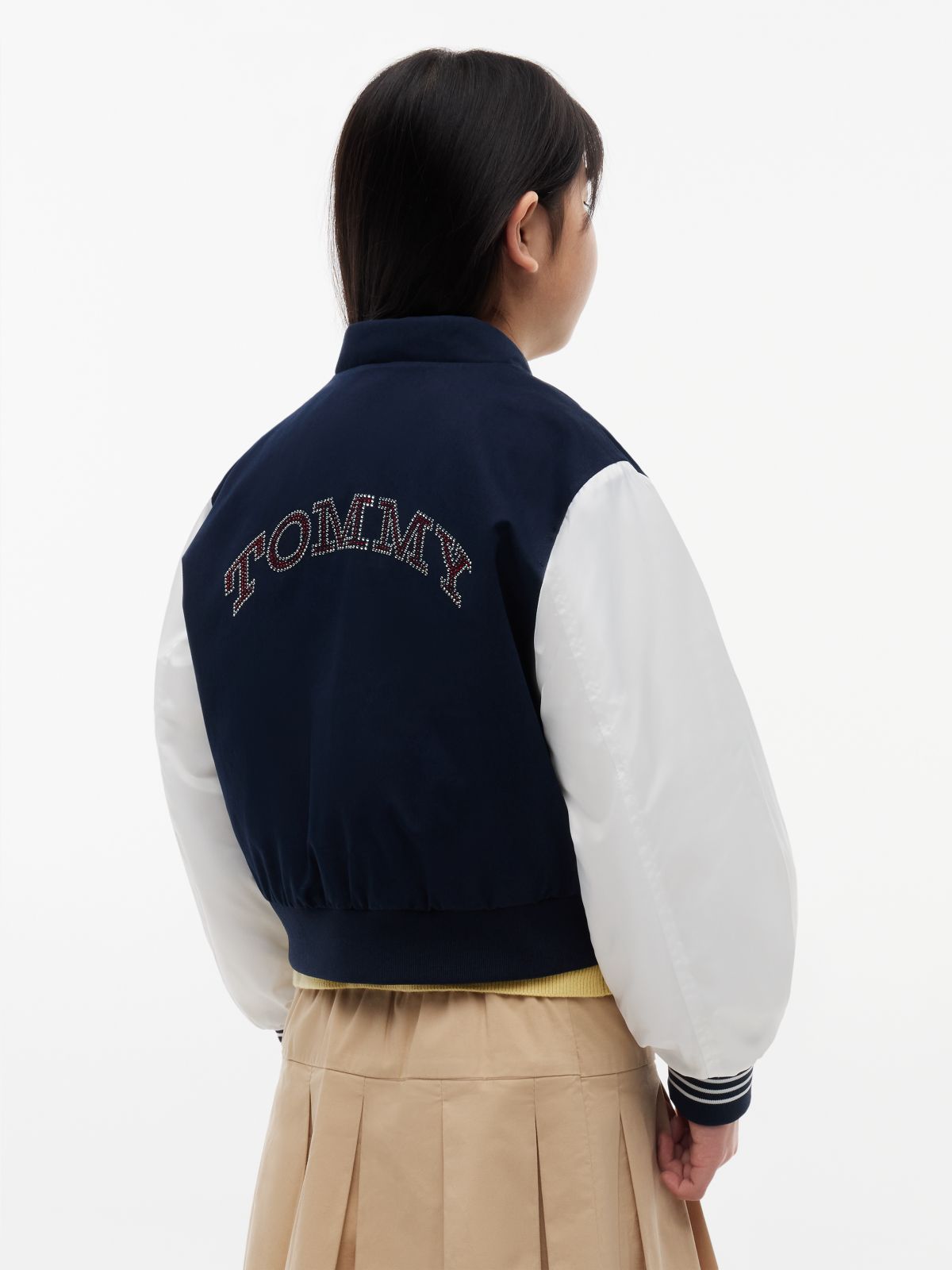 Rhinestone Flag Relaxed Bomber Jacket — Blue