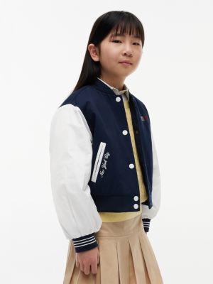 blue rhinestone flag relaxed bomber jacket for girls tommy hilfiger