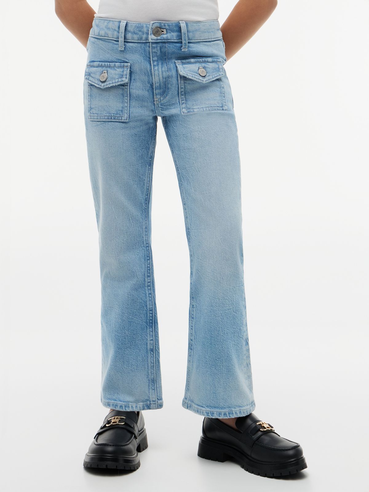 Slim Patch Pocket Flared Jeans — Blue