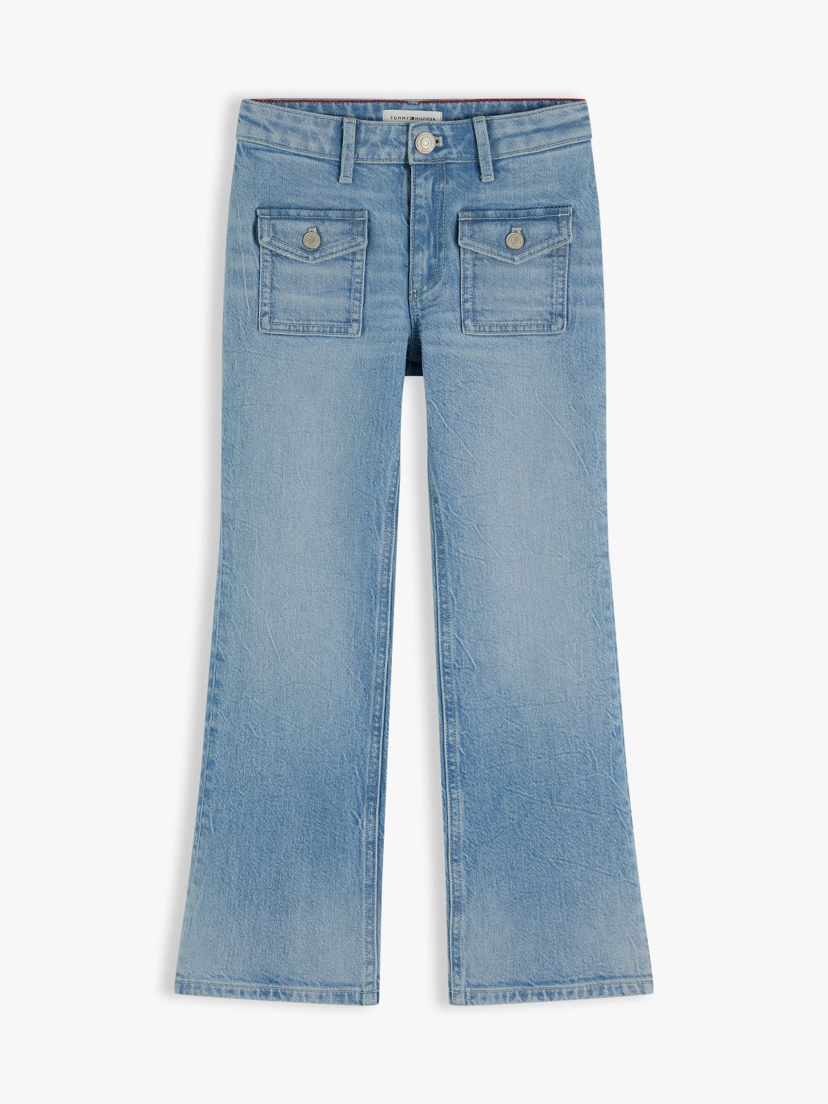 Slim Patch Pocket Flared Jeans — Blue