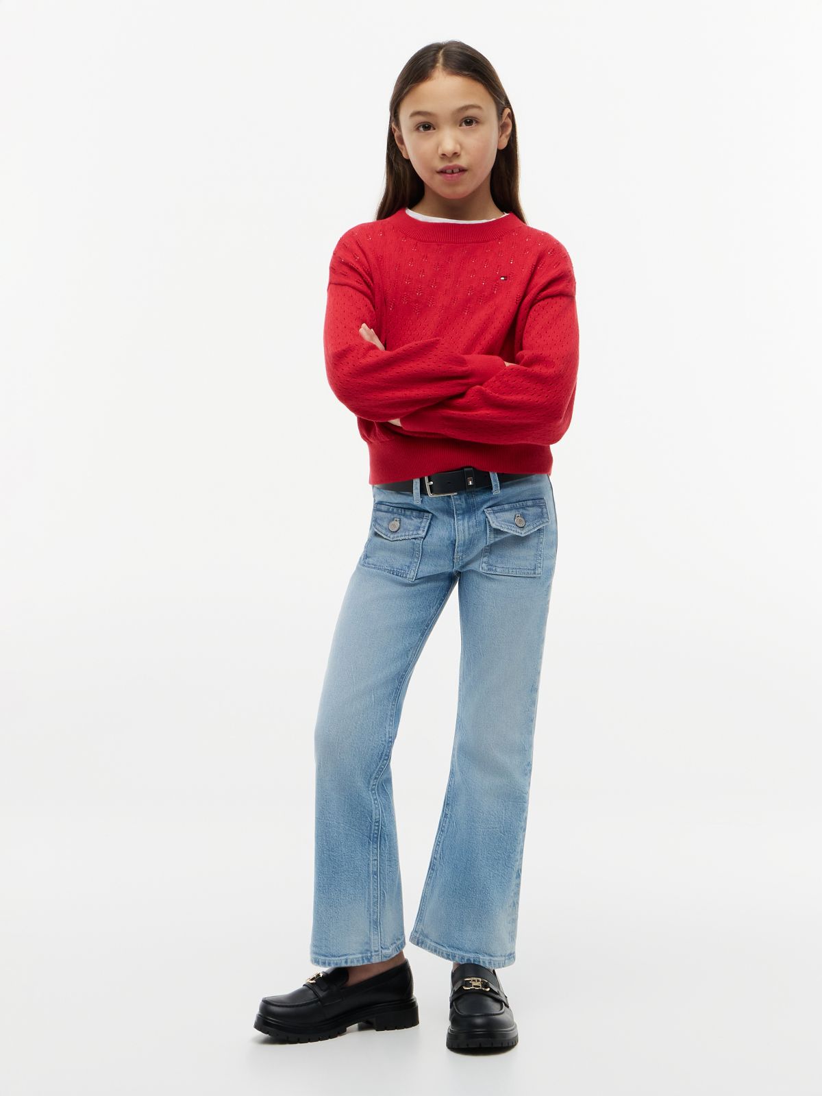Slim Patch Pocket Flared Jeans — Blue