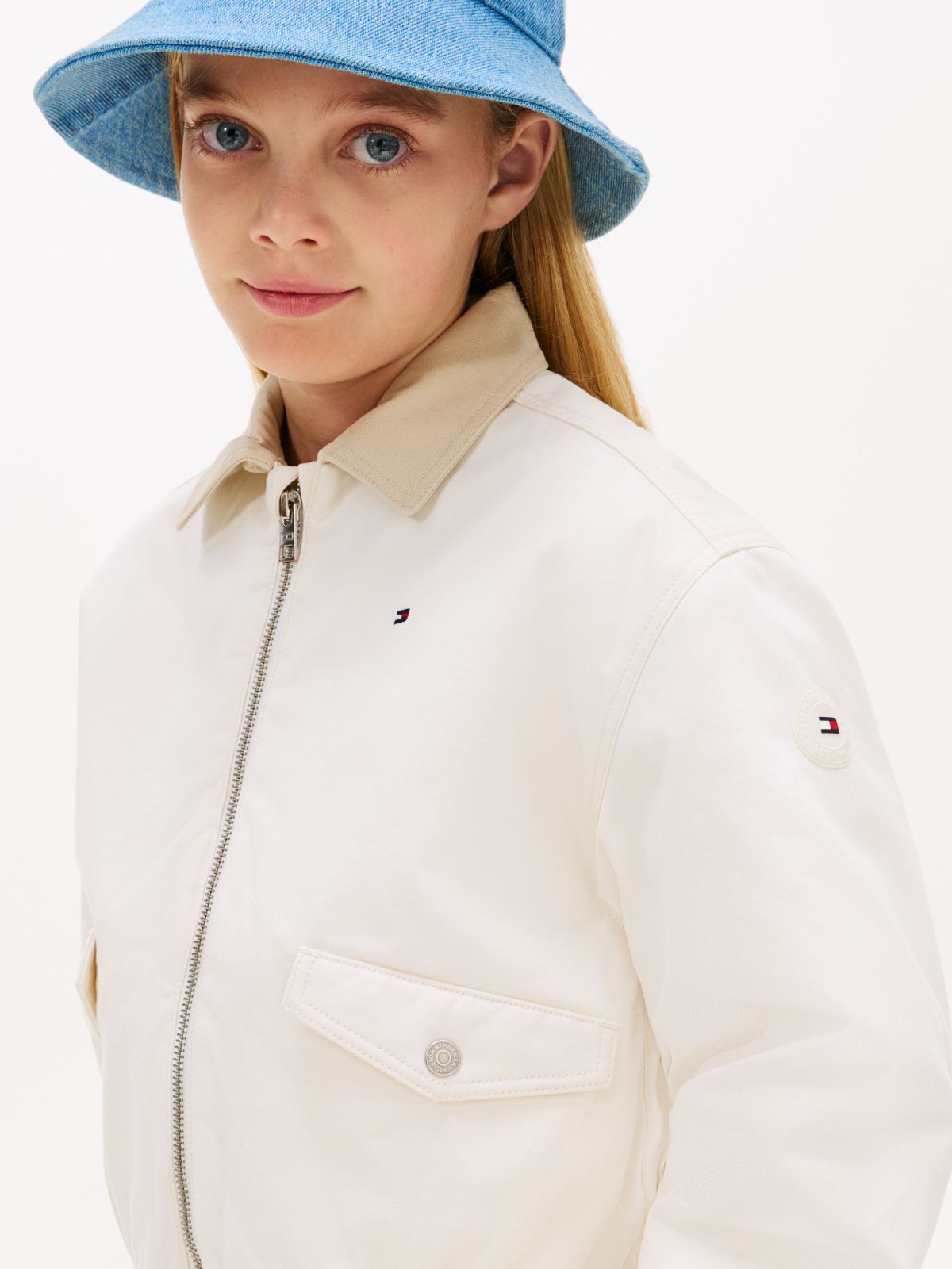 Textured Back Logo Relaxed Jacket — White