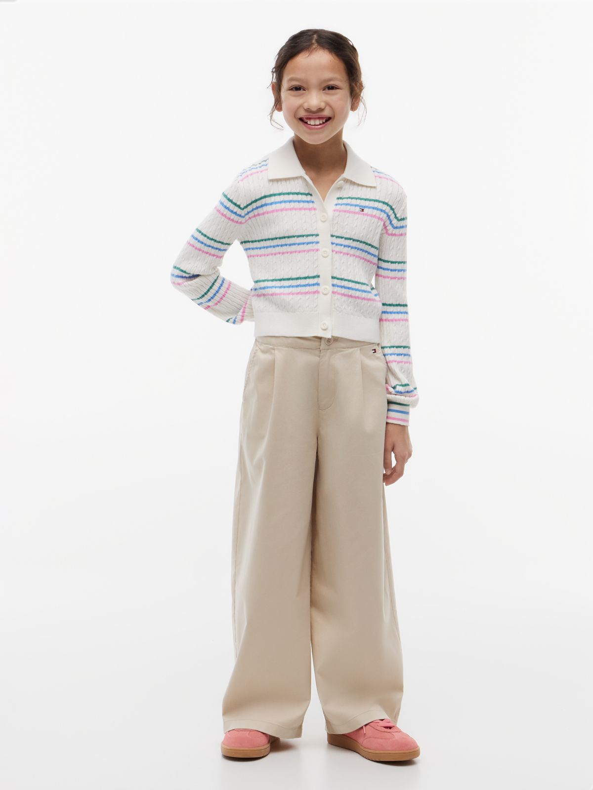 Cable Knit Slim Polo Cardigan — White