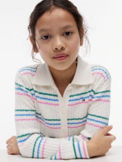 Cable Knit Slim Polo Cardigan — White 3