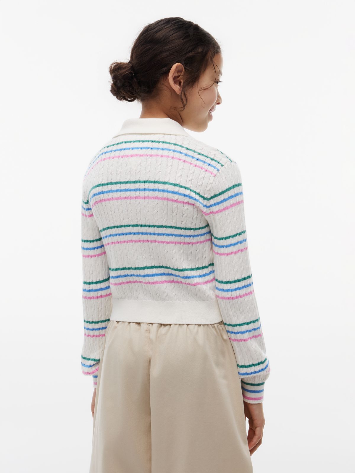 Cable Knit Slim Polo Cardigan — White