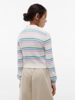 Cable Knit Slim Polo Cardigan — White 4