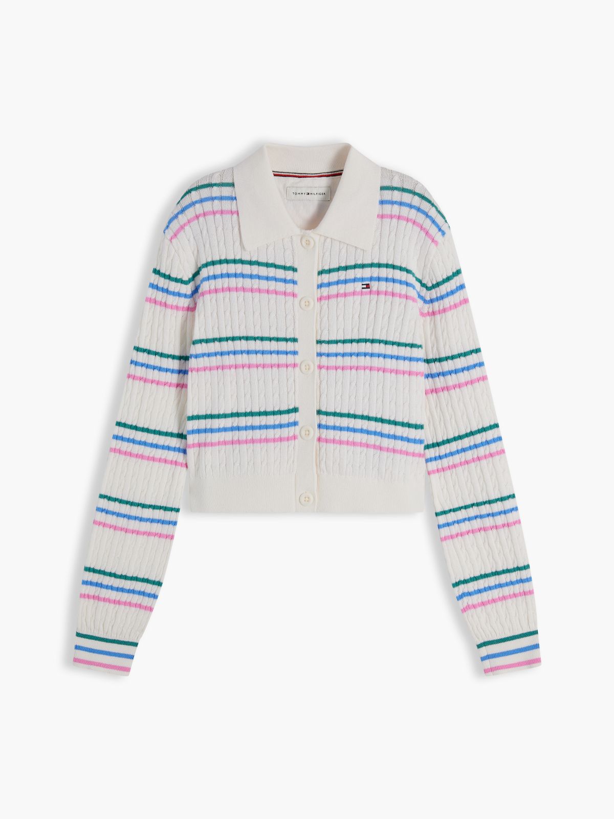 Cable Knit Slim Polo Cardigan — White