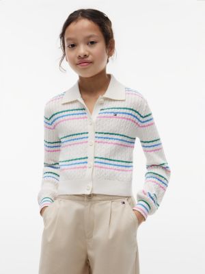 white cable knit slim polo cardigan for girls tommy hilfiger