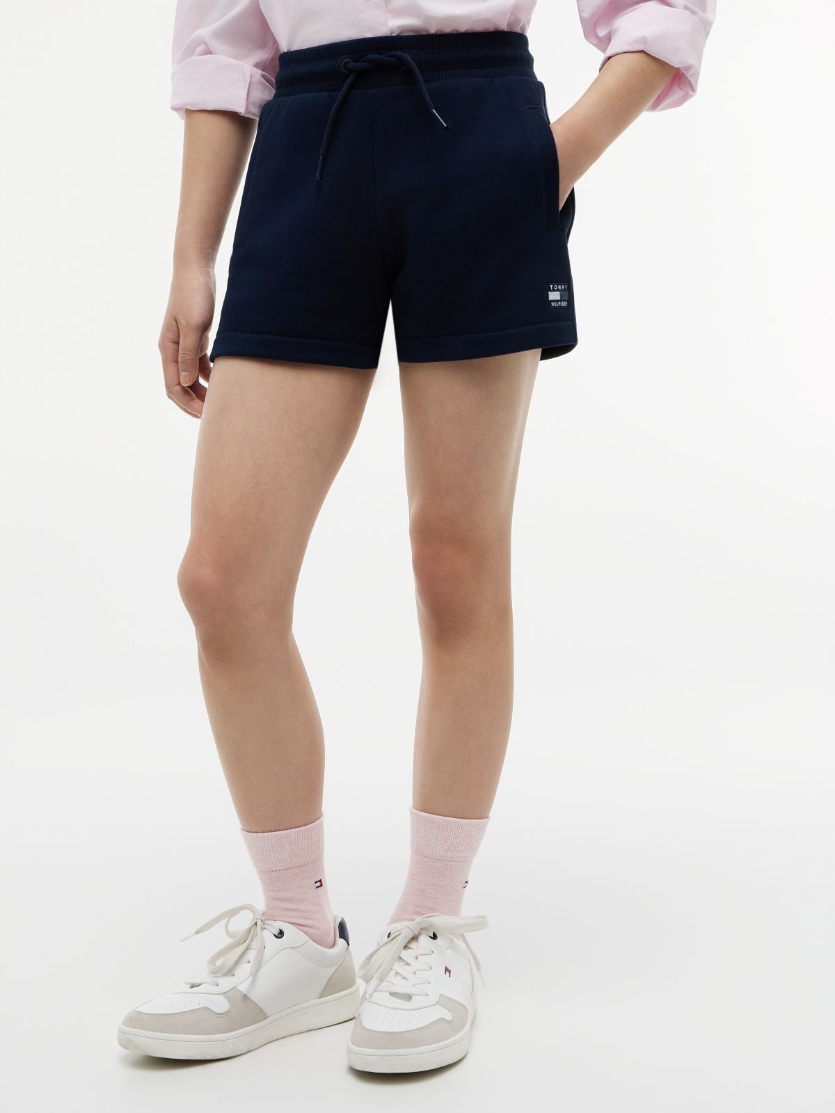 Tonal Flag Relaxed Terry Sweat Shorts — Blue