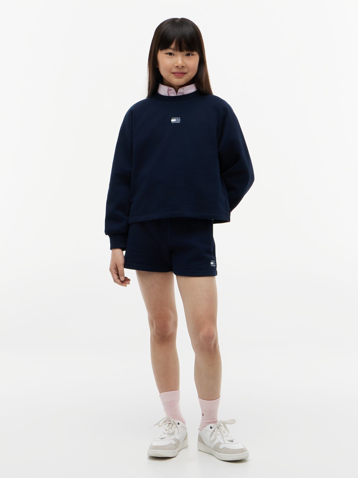 Tonal Flag Relaxed Terry Sweat Shorts — Blue