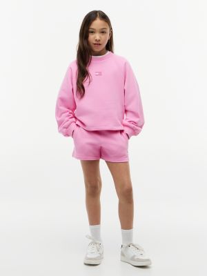 pink tonal flag relaxed terry sweat shorts for girls tommy hilfiger