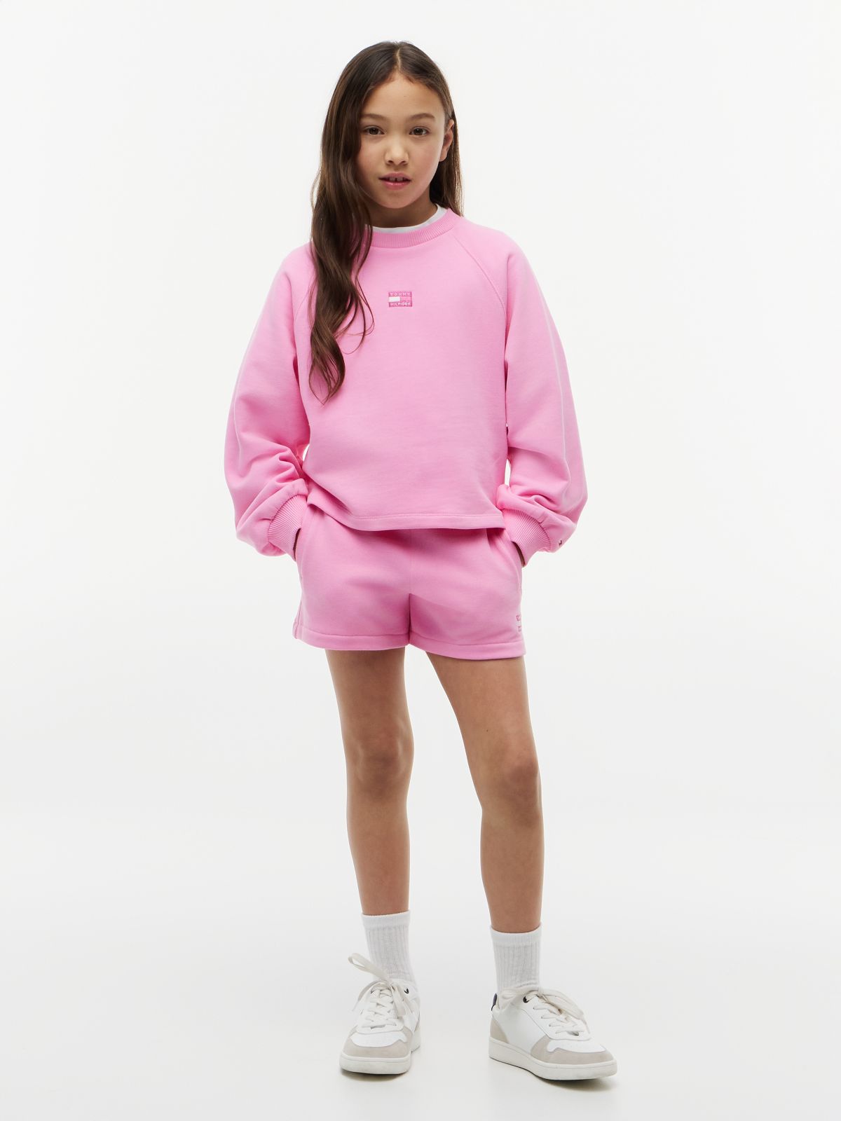 Tonal Flag Relaxed Terry Sweat Shorts — Pink