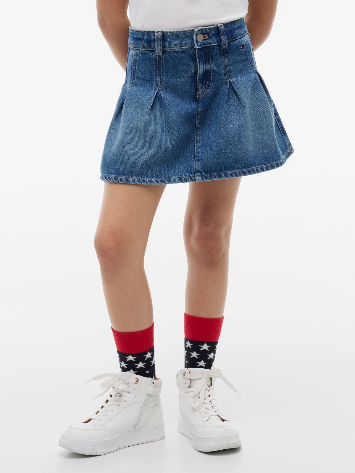 Pleated Denim Skirt — Blue
