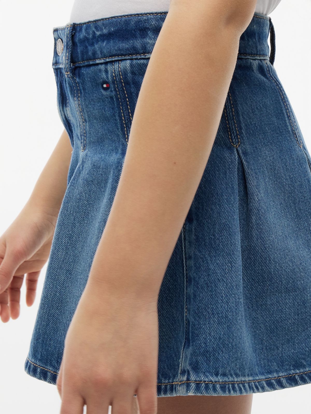 Pleated Denim Skirt — Blue