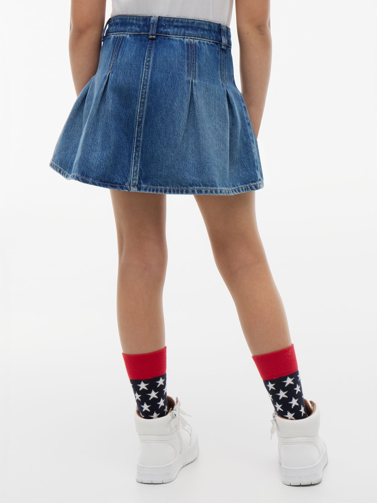 Pleated Denim Skirt — Blue