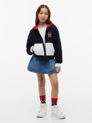 blue pleated denim skirt for girls tommy hilfiger