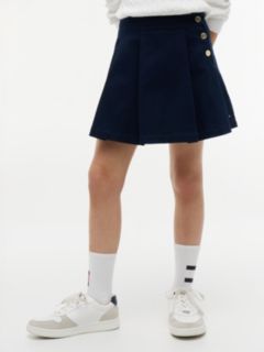 Gold-Tone Button Pleated Skirt — Blue 2