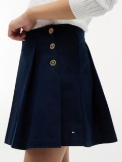 Gold-Tone Button Pleated Skirt — Blue 3