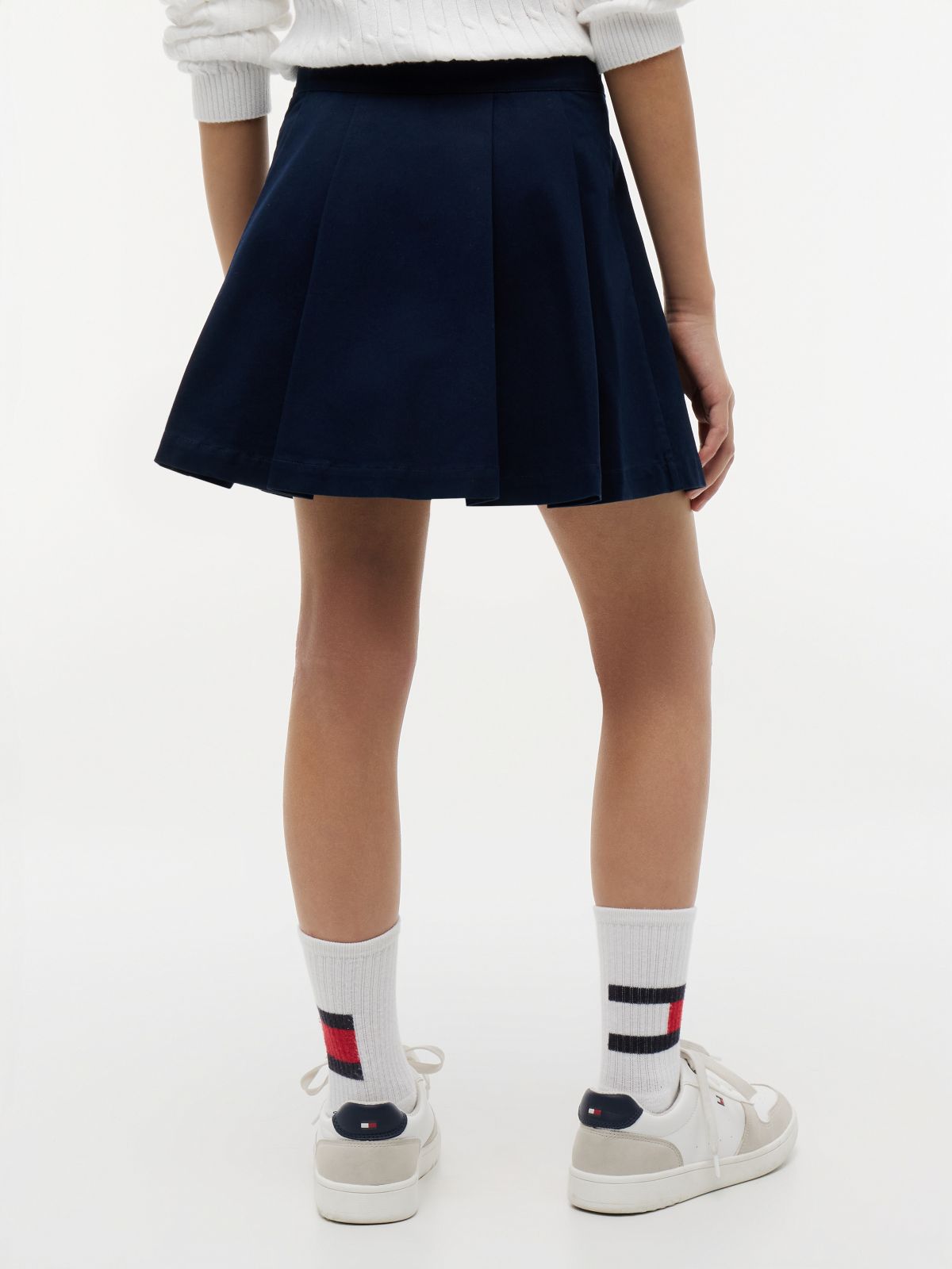 Gold-Tone Button Pleated Skirt — Blue