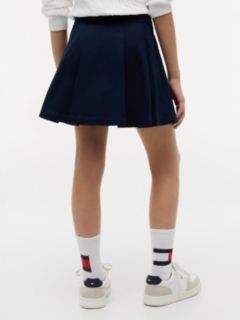 Gold-Tone Button Pleated Skirt — Blue 4