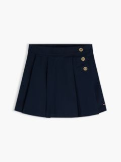 Gold-Tone Button Pleated Skirt — Blue 5
