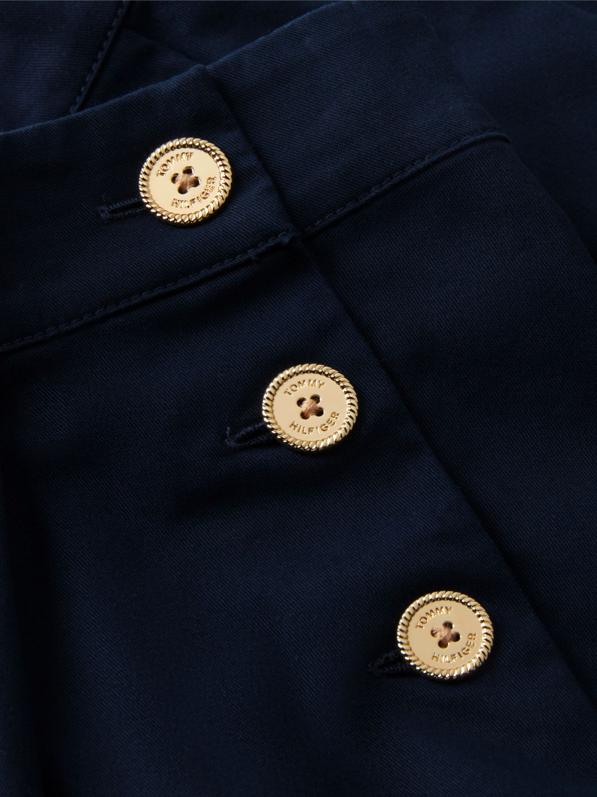 Gold-Tone Button Pleated Skirt — Blue