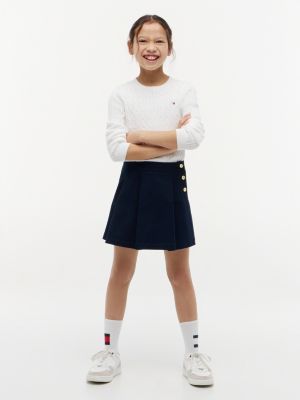 blue gold-tone button pleated skirt for girls tommy hilfiger