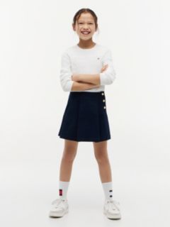 Gold-Tone Button Pleated Skirt — Blue 1