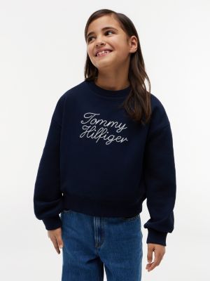 blue relaxed fit sweatshirt aus terry mit seil-logo für mädchen - tommy hilfiger