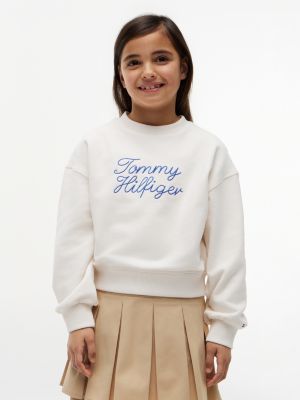beige relaxed fit sweatshirt aus terry mit seil-logo für mädchen - tommy hilfiger