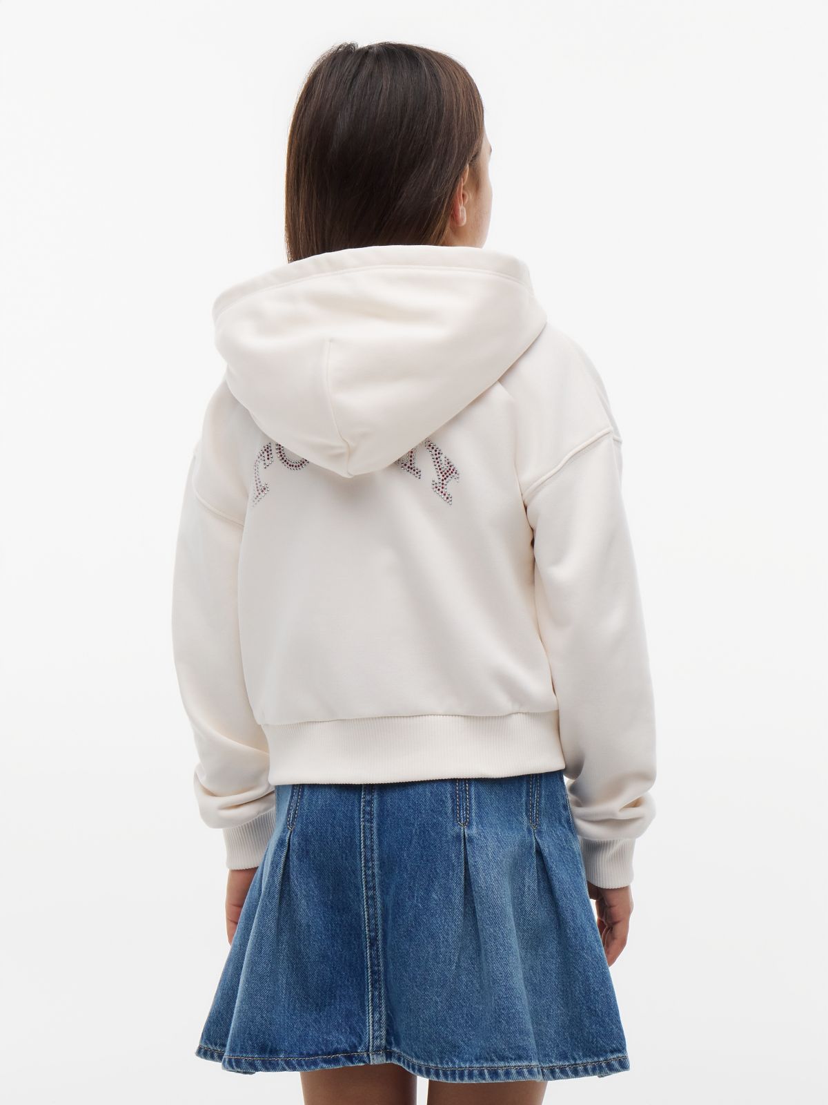 Rhinestone Flag Relaxed Zip-Thru Hoody — Beige