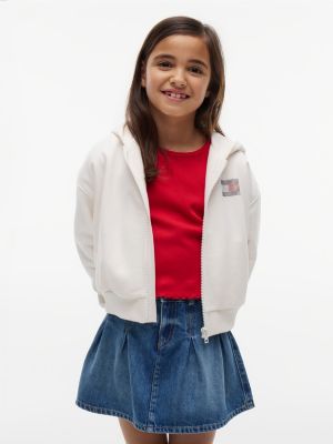 sweat à capuche zippé et logo en strass beige pour filles tommy hilfiger