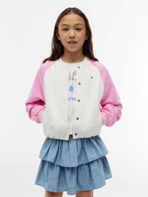 multi luźna kurtka bomber z logo z kryształkami dla dziewczynki - tommy hilfiger