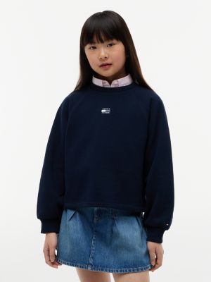 blue raglan sleeve relaxed terry sweatshirt for girls tommy hilfiger