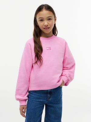 pink raglan sleeve relaxed terry sweatshirt for girls tommy hilfiger