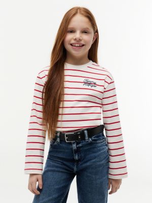 multi relaxed fit longsleeve met touwlogo voor meisjes - tommy hilfiger