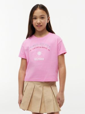 pink rhinestone logo relaxed t-shirt for girls tommy hilfiger